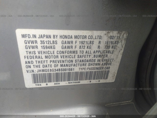 Photo 8 VIN: JHMGE8G34BS001561 - HONDA FIT 