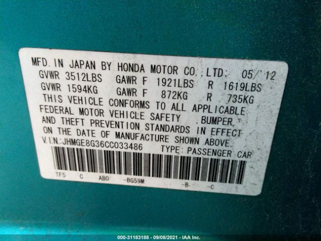 Photo 8 VIN: JHMGE8G36CC033486 - HONDA FIT 