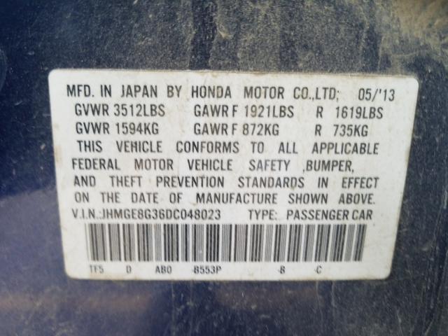 Photo 9 VIN: JHMGE8G36DC048023 - HONDA FIT 