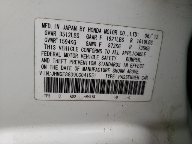 Photo 9 VIN: JHMGE8G39CC041551 - HONDA FIT 