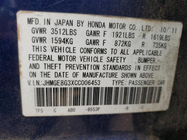 Photo 9 VIN: JHMGE8G3XCC006453 - HONDA FIT 