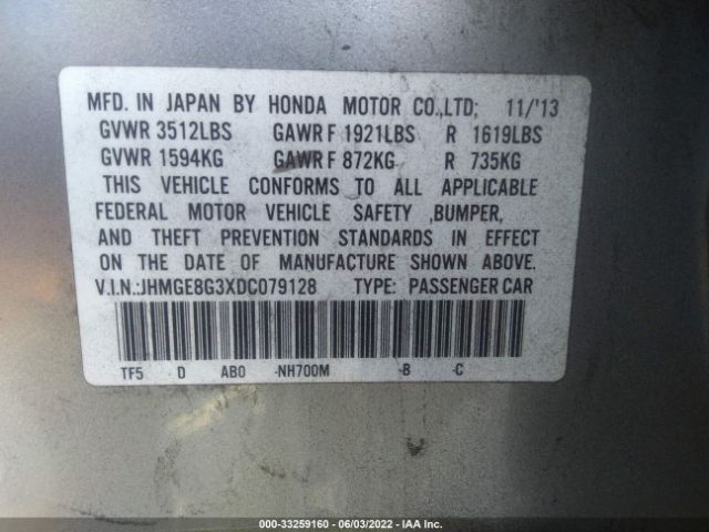 Photo 8 VIN: JHMGE8G3XDC079128 - HONDA FIT 