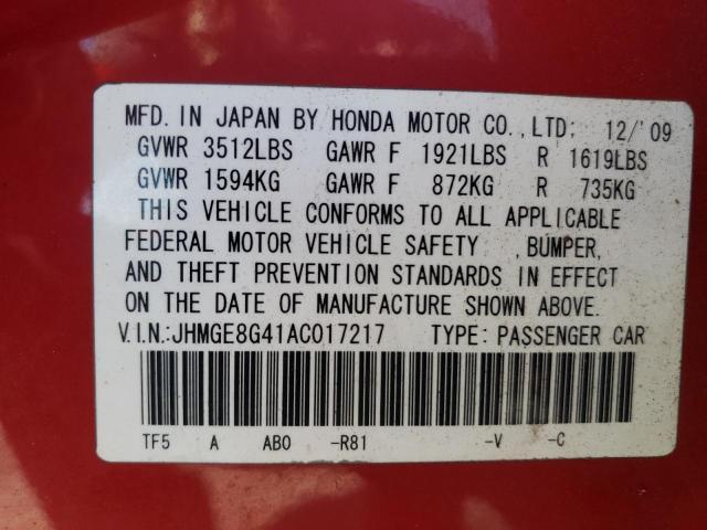 Photo 11 VIN: JHMGE8G41AC017217 - HONDA FIT SPORT 