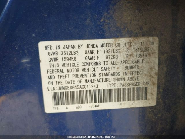 Photo 8 VIN: JHMGE8G45AC011243 - HONDA FIT 