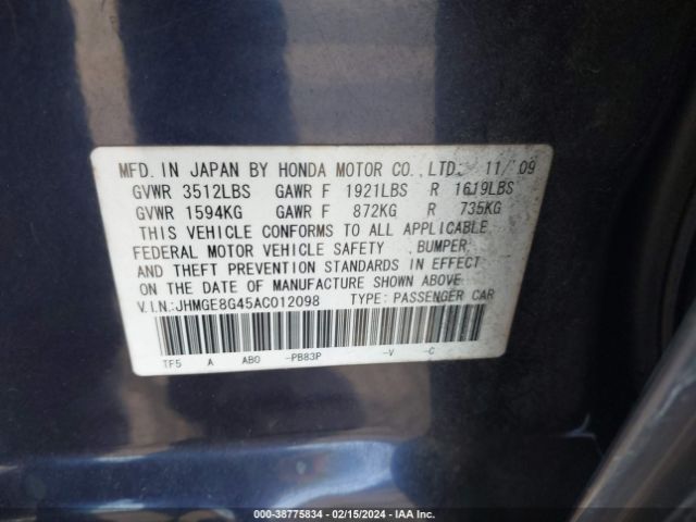 Photo 8 VIN: JHMGE8G45AC012098 - HONDA FIT 