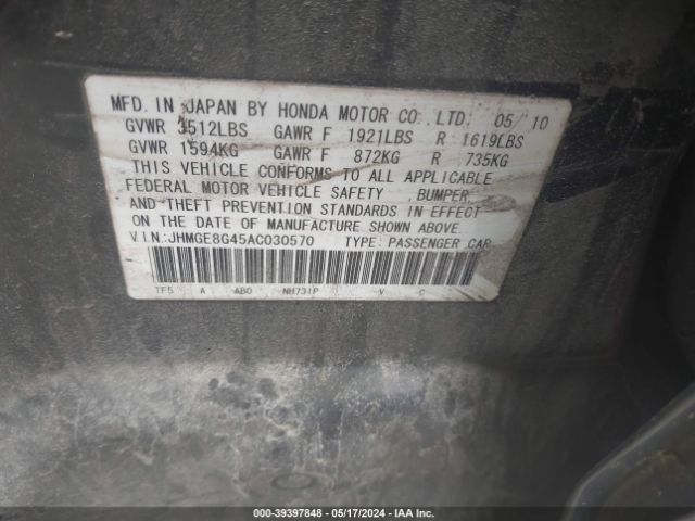 Photo 8 VIN: JHMGE8G45AC030570 - HONDA FIT 