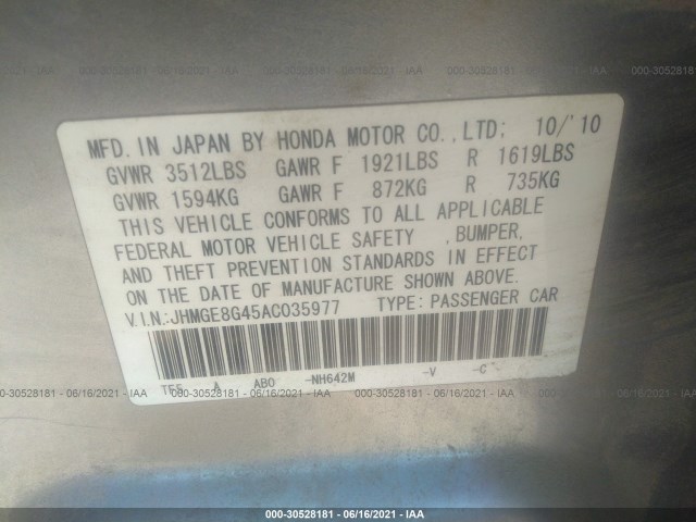 Photo 8 VIN: JHMGE8G45AC035977 - HONDA FIT 