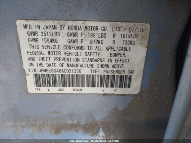 Photo 8 VIN: JHMGE8G48AC021376 - HONDA FIT 