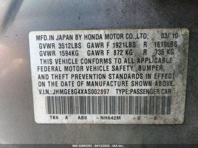 Photo 8 VIN: JHMGE8G4XAS002897 - HONDA FIT 