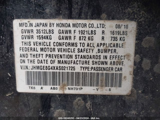 Photo 8 VIN: JHMGE8G4XAS021725 - HONDA FIT 