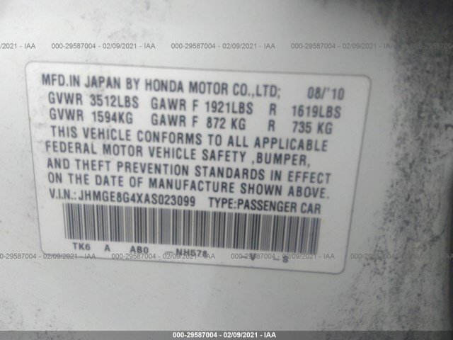 Photo 8 VIN: JHMGE8G4XAS023099 - HONDA FIT 