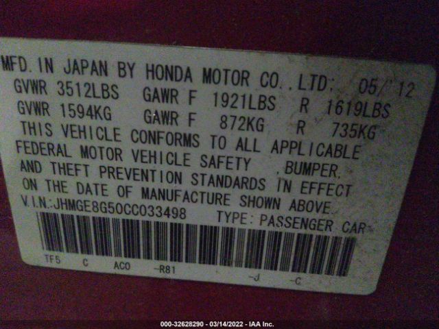 Photo 8 VIN: JHMGE8G50CC033498 - HONDA FIT 