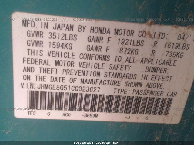 Photo 8 VIN: JHMGE8G51CC023627 - HONDA FIT 