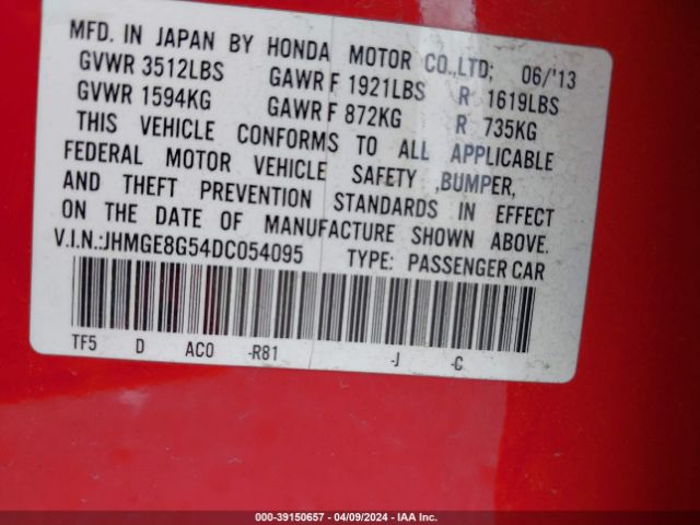 Photo 8 VIN: JHMGE8G54DC054095 - HONDA FIT 