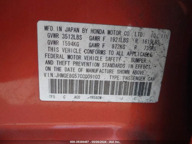 Photo 8 VIN: JHMGE8G57CC009103 - HONDA FIT 