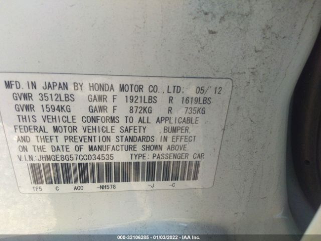 Photo 8 VIN: JHMGE8G57CC034535 - HONDA FIT 