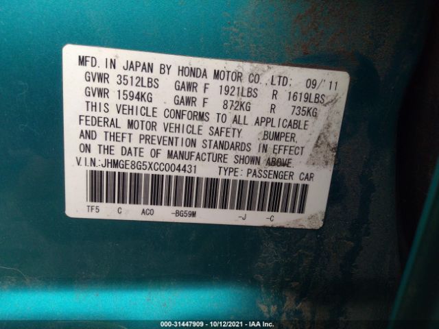 Photo 8 VIN: JHMGE8G5XCC004431 - HONDA FIT 