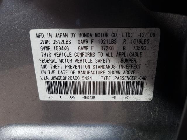 Photo 9 VIN: JHMGE8H20AC015424 - HONDA FIT 