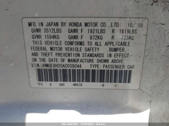 Photo 8 VIN: JHMGE8H20AC039044 - HONDA FIT 