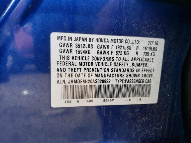 Photo 11 VIN: JHMGE8H20AS020922 - HONDA FIT 