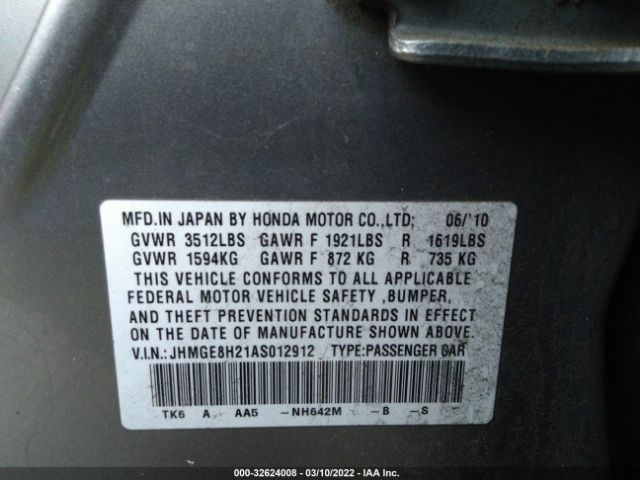 Photo 8 VIN: JHMGE8H21AS012912 - HONDA FIT 