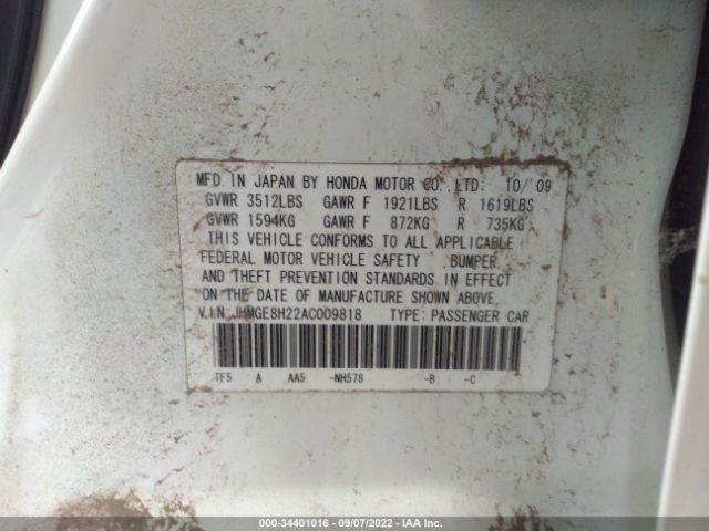 Photo 8 VIN: JHMGE8H22AC009818 - HONDA FIT 