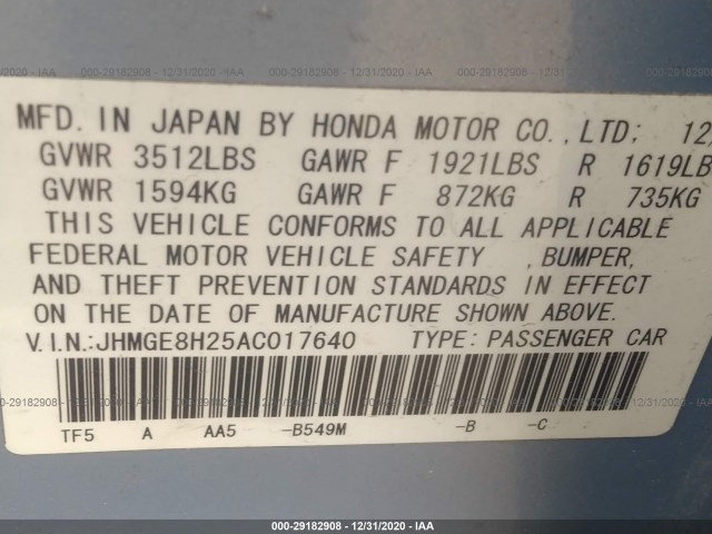 Photo 8 VIN: JHMGE8H25AC017640 - HONDA FIT 