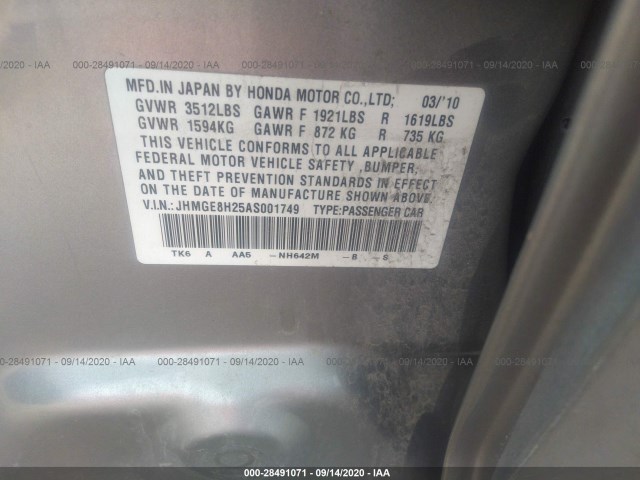 Photo 8 VIN: JHMGE8H25AS001749 - HONDA FIT 