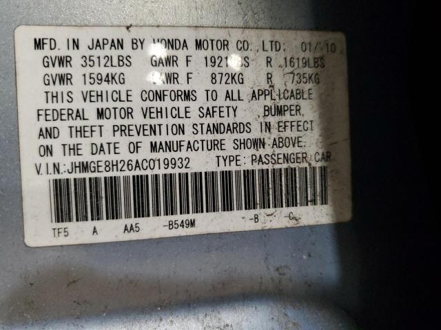 Photo 11 VIN: JHMGE8H26AC019932 - HONDA FIT 