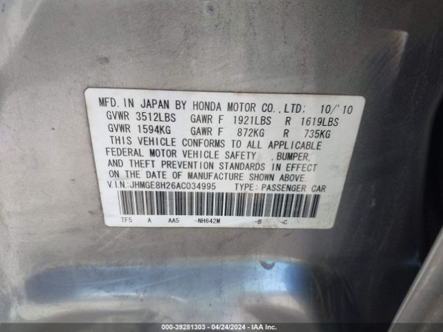 Photo 8 VIN: JHMGE8H26AC034995 - HONDA FIT 