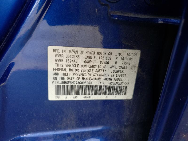 Photo 9 VIN: JHMGE8H27AC005263 - HONDA FIT 