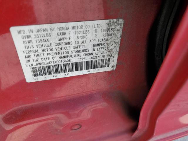 Photo 11 VIN: JHMGE8H27AC010608 - HONDA FIT 