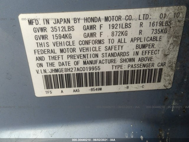 Photo 8 VIN: JHMGE8H27AC019955 - HONDA FIT 