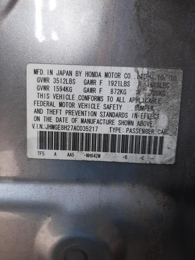 Photo 9 VIN: JHMGE8H27AC035217 - HONDA FIT 