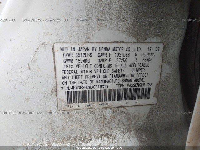 Photo 8 VIN: JHMGE8H28AC016319 - HONDA FIT 