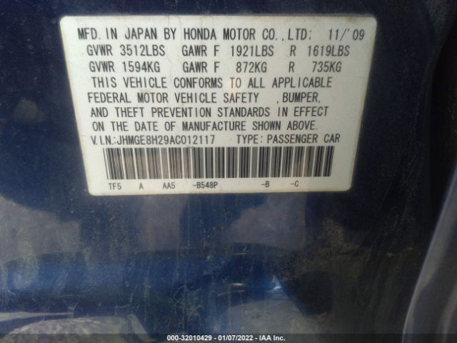 Photo 8 VIN: JHMGE8H29AC012117 - HONDA FIT 