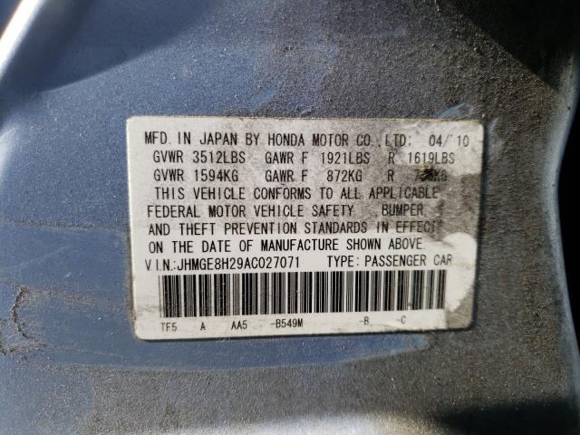 Photo 9 VIN: JHMGE8H29AC027071 - HONDA FIT 