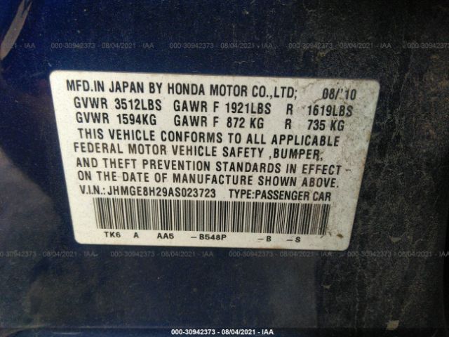 Photo 8 VIN: JHMGE8H29AS023723 - HONDA FIT 