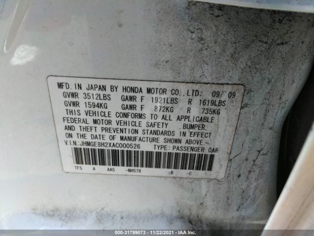 Photo 8 VIN: JHMGE8H2XAC000526 - HONDA FIT 