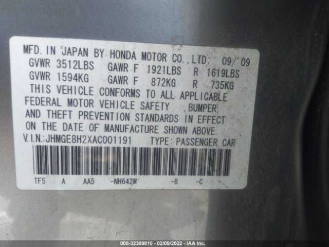 Photo 8 VIN: JHMGE8H2XAC001191 - HONDA FIT 