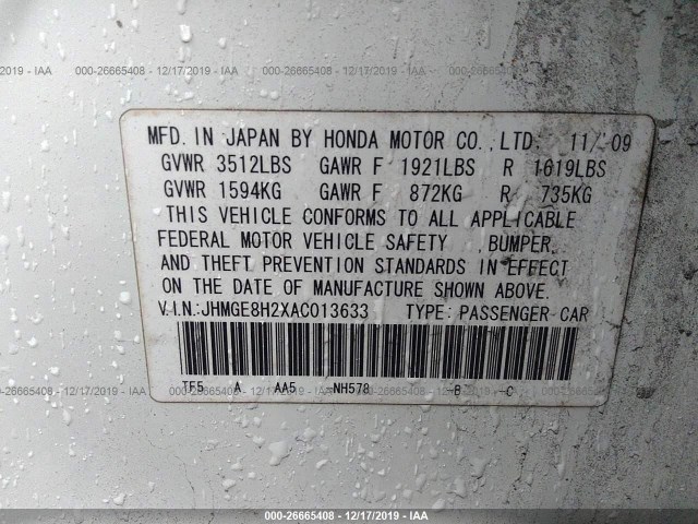 Photo 8 VIN: JHMGE8H2XAC013633 - HONDA FIT 