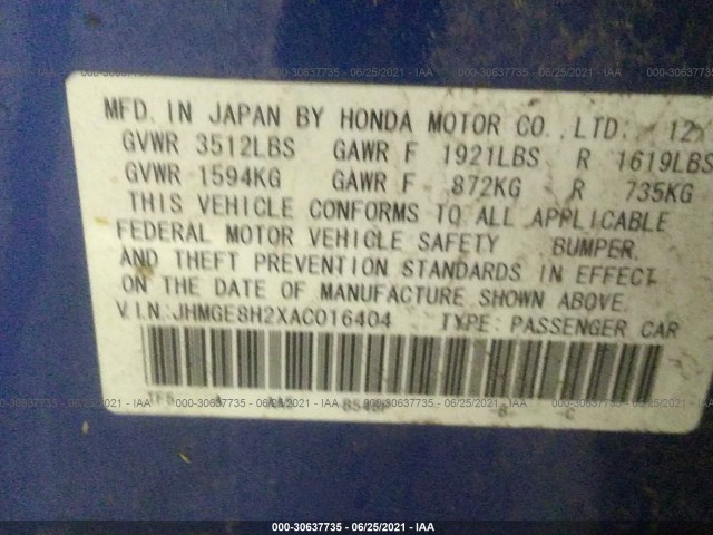 Photo 8 VIN: JHMGE8H2XAC016404 - HONDA FIT 