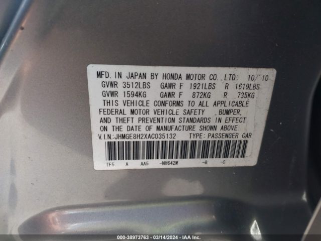 Photo 8 VIN: JHMGE8H2XAC035132 - HONDA FIT 