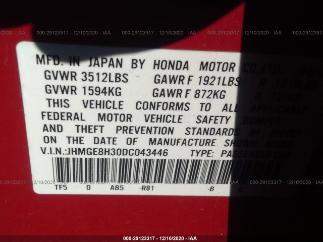 Photo 8 VIN: JHMGE8H30DC043446 - HONDA FIT 