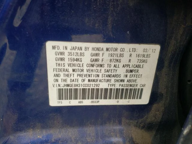 Photo 11 VIN: JHMGE8H31CC021292 - HONDA FIT 