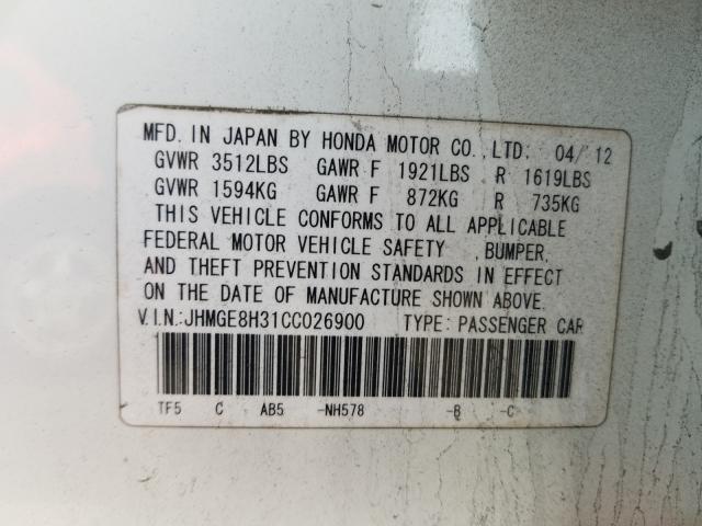 Photo 9 VIN: JHMGE8H31CC026900 - HONDA FIT 