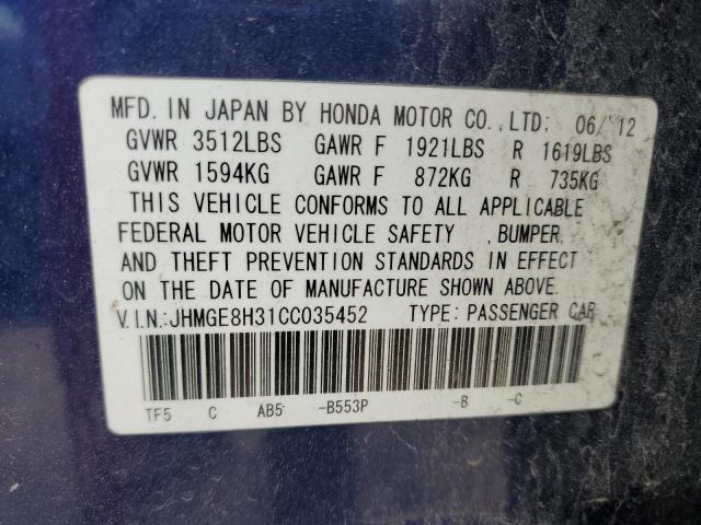 Photo 12 VIN: JHMGE8H31CC035452 - HONDA FIT 