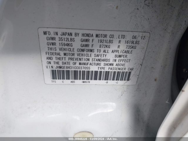 Photo 8 VIN: JHMGE8H31CC037055 - HONDA FIT 