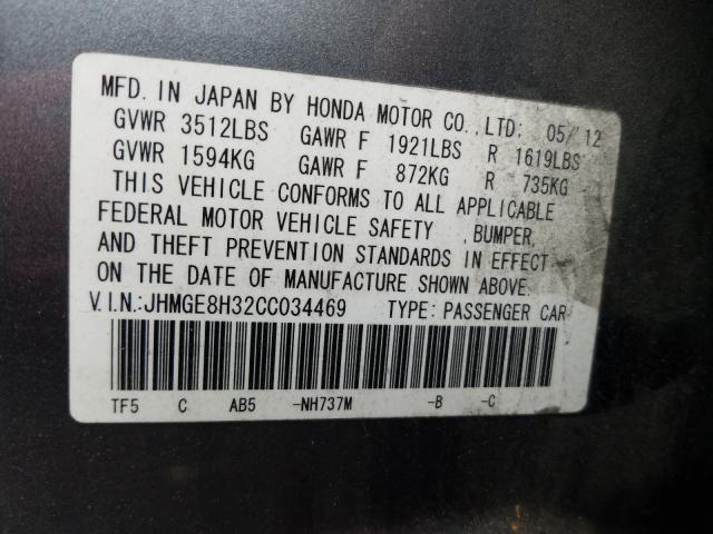 Photo 9 VIN: JHMGE8H32CC034469 - HONDA FIT 