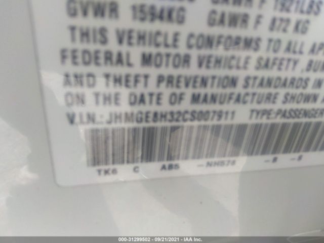 Photo 8 VIN: JHMGE8H32CS007911 - HONDA FIT 